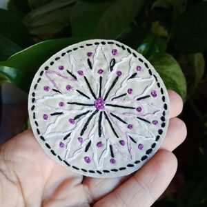 Embroidered Purple and White Geometric Floral Patch